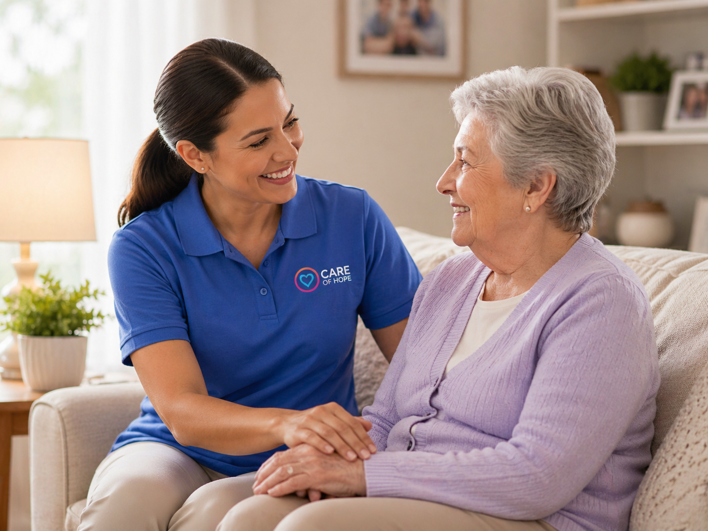 Caregiver team in blue Care of Hope polos